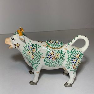 “England 60” VTG Cow Creamer With Lid Small Leaves Flowers Grannycore Floral